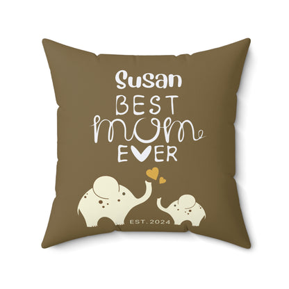 Personalized Best Mom Ever Gift Pillow, Gift for Mom, Elephants Khaki Pillow with Insert    - HolidayShoppingFinds