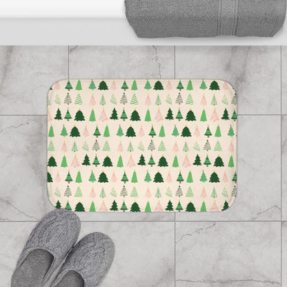 Christmas Trees Bath Mat, Ivory Holiday Bath Mat, Winter Bath Rug 24" × 17"   - HolidayShoppingFinds