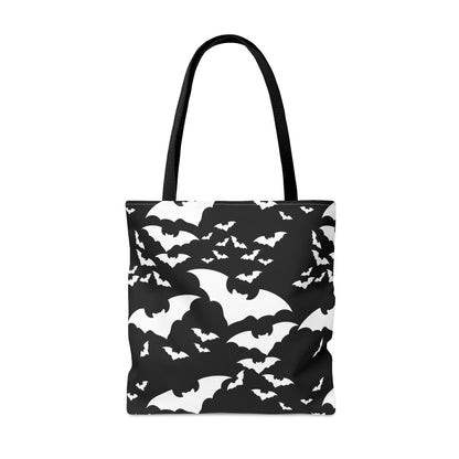 Spooky Bats Black Tote Bag, Halloween Gothic Handbag, Trick or Treat Bag, B&W Bag    - HolidayShoppingFinds