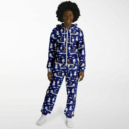 Frosty Friends Blue Winter Jumpsuit Adult Onesie Gender-Neutral Athletic PJs    - HolidayShoppingFinds