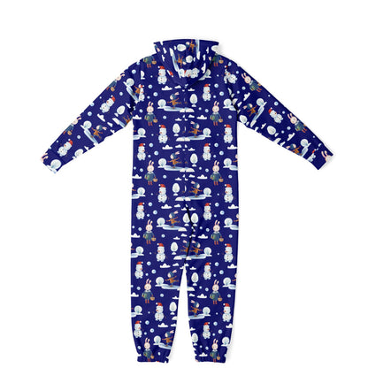 Frosty Friends Blue Winter Jumpsuit Adult Onesie Gender-Neutral Athletic PJs    - HolidayShoppingFinds