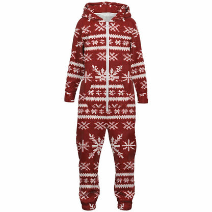 Scandinavian Holiday Pattern Red Teens Onesie, Festive Youth Athletic Jumpsuit    - HolidayShoppingFinds