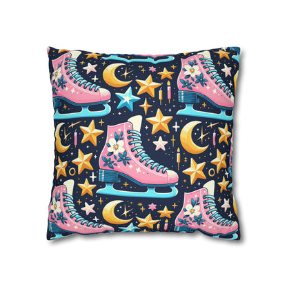 Roller Skates Pillowcase, 80s Vintage Retro Skates Pink Pillow Cover    - HolidayShoppingFinds