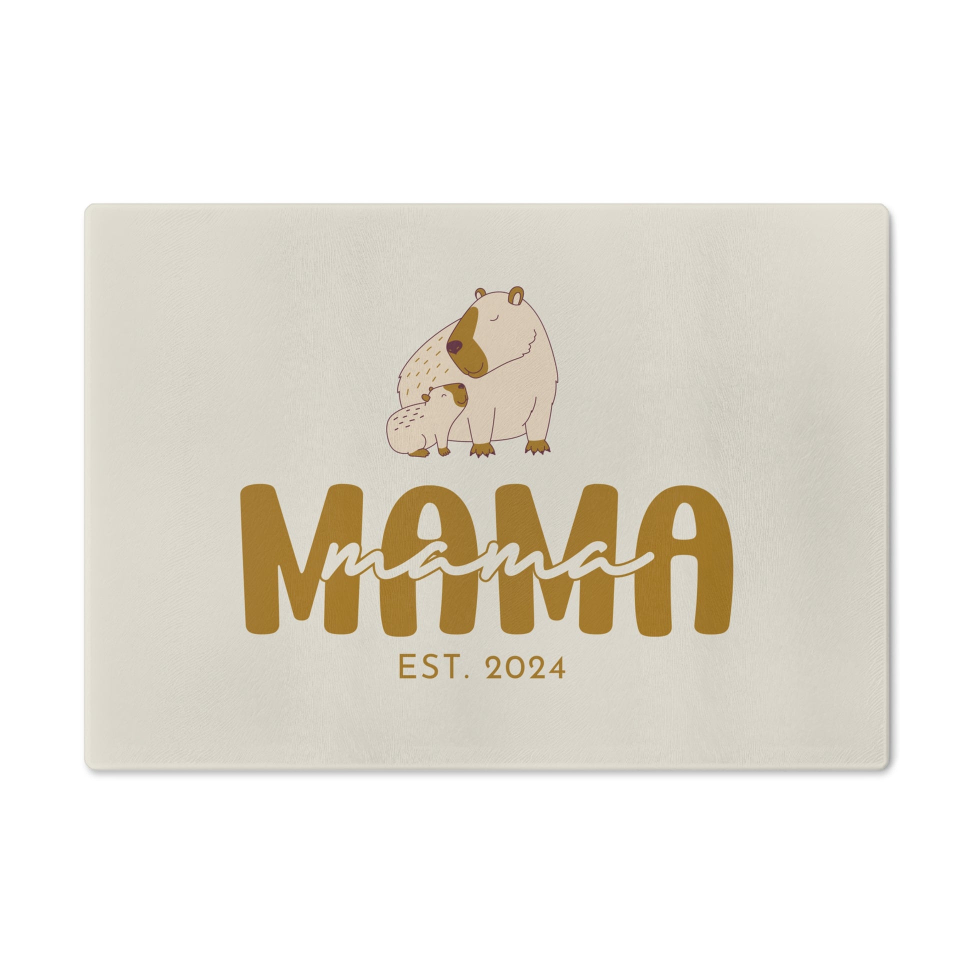 Personalized Mama Capybara Glass Cutting Board Beige, Gift For Moms Small   - HolidayShoppingFinds