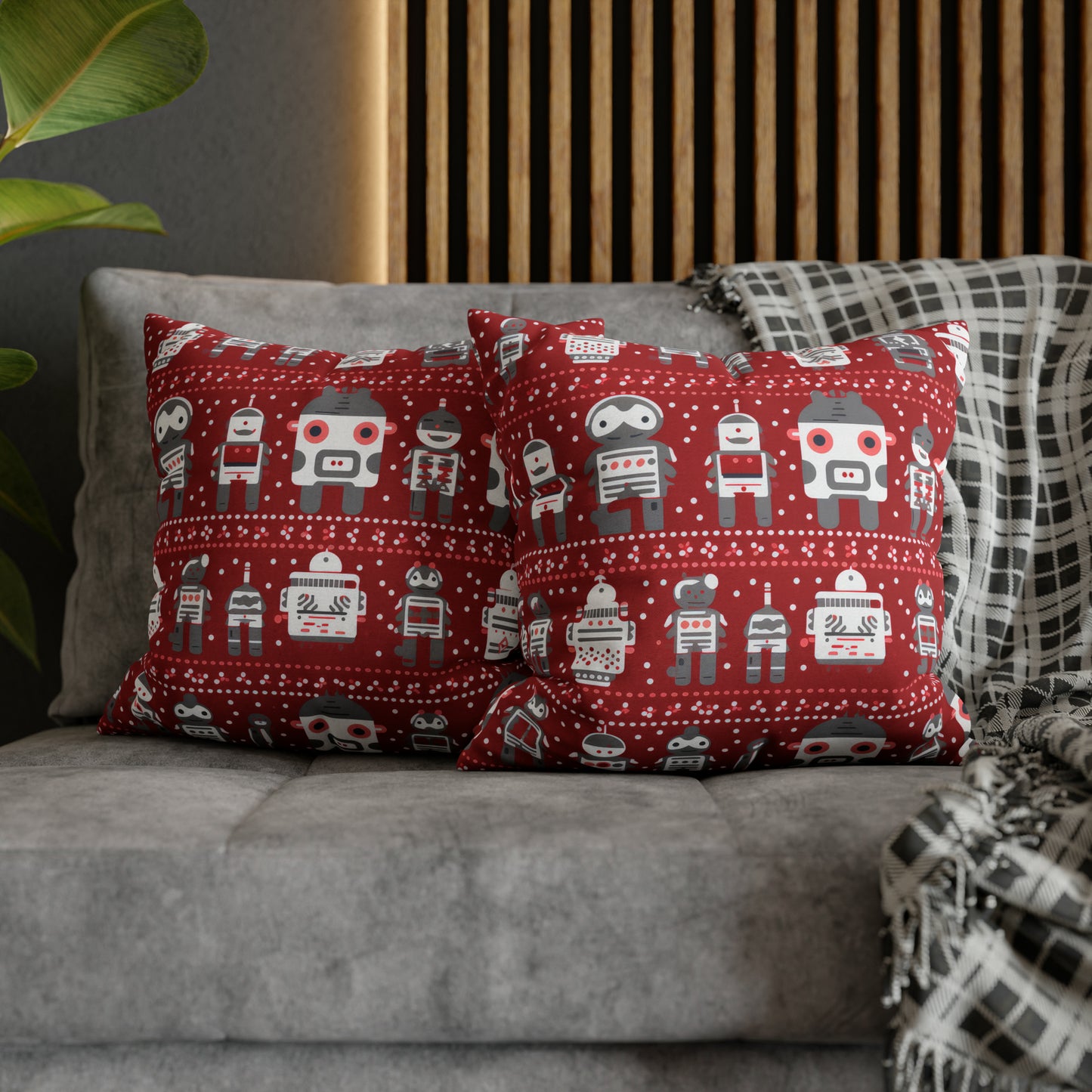 Holiday Robots Red Pillowcase, Gamers Pillow Case Cover, Tech Lovers Cushion Throw, Holiday Gift    - HolidayShoppingFinds