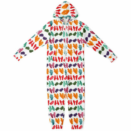 Vintage Colorful Mitten Pattern Adult Jumpsuit White Athletic Onesie Unisex PJ    - HolidayShoppingFinds