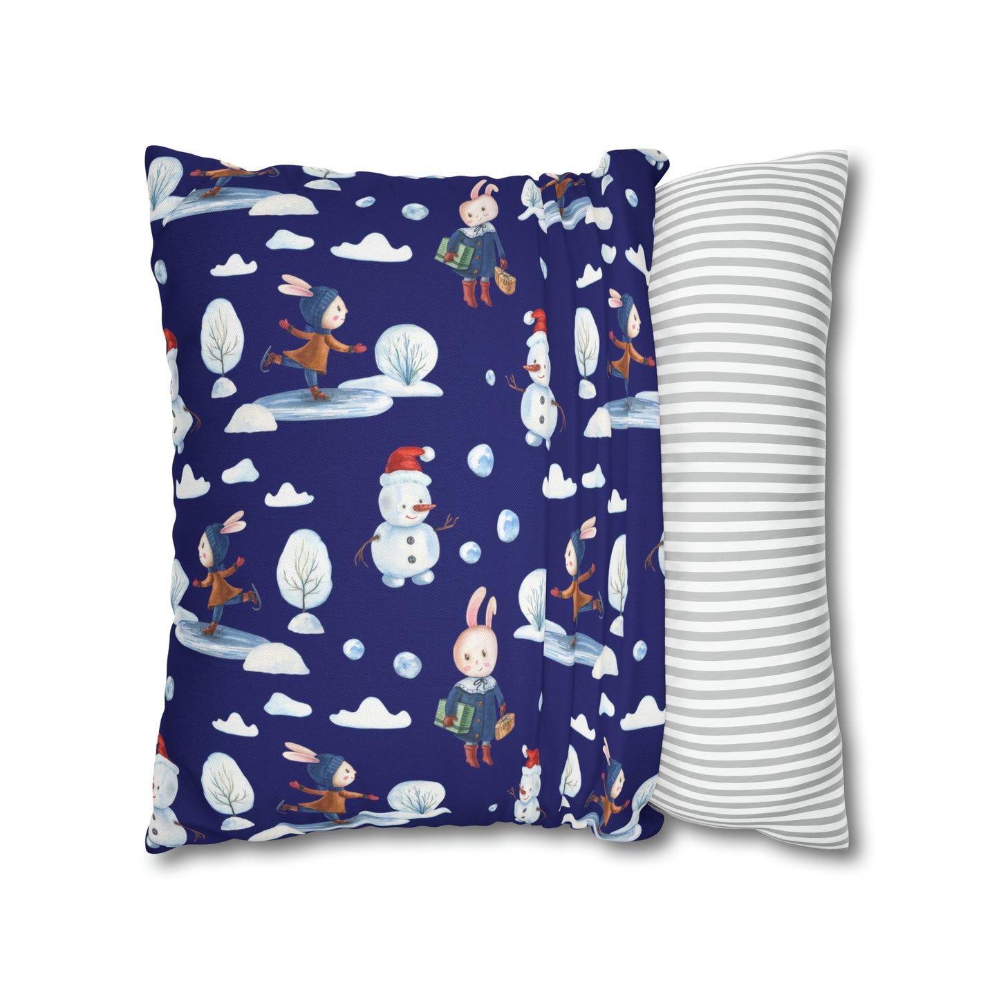 Snowman Pillowcase, Holiday Decor Pillow Cozy Winter Blue Throw Pillow, Holiday Gift    - HolidayShoppingFinds