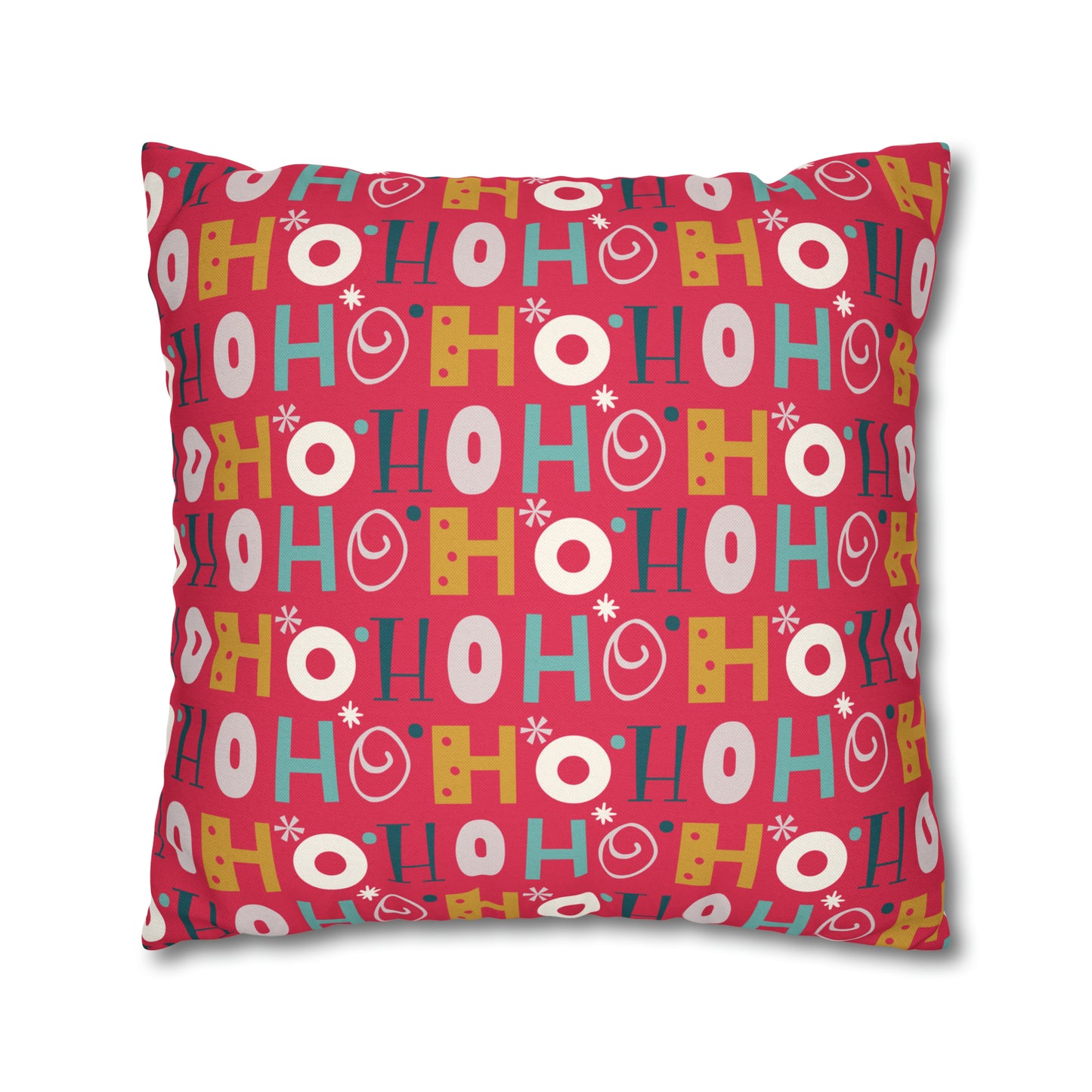 Ho Ho Holiday Patterned Red Square Pillow Case, Christmas Pillow Throw, Holiday Gift    - HolidayShoppingFinds