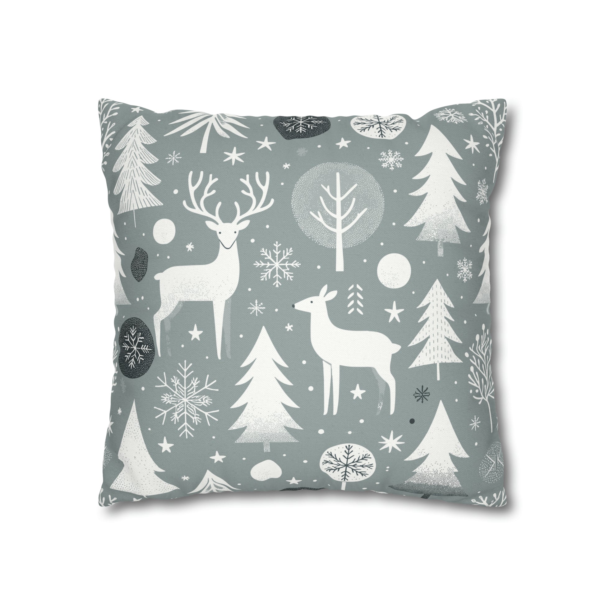 Reindeer Winter Wonderland Pillowcase Gray Holiday Pillow Christmas Gift, Holiday Gift (B)    - HolidayShoppingFinds