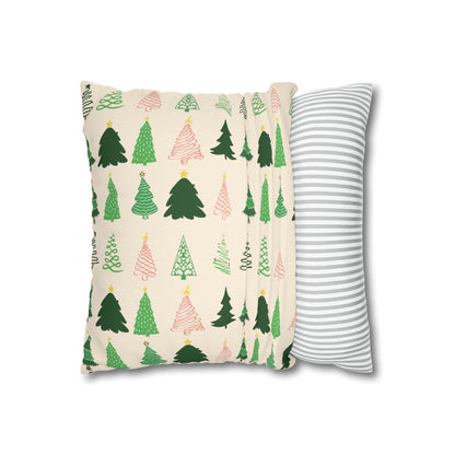 Christmas Trees Square Pillow Case, Creamy Ivory Winter Throw    - HolidayShoppingFinds