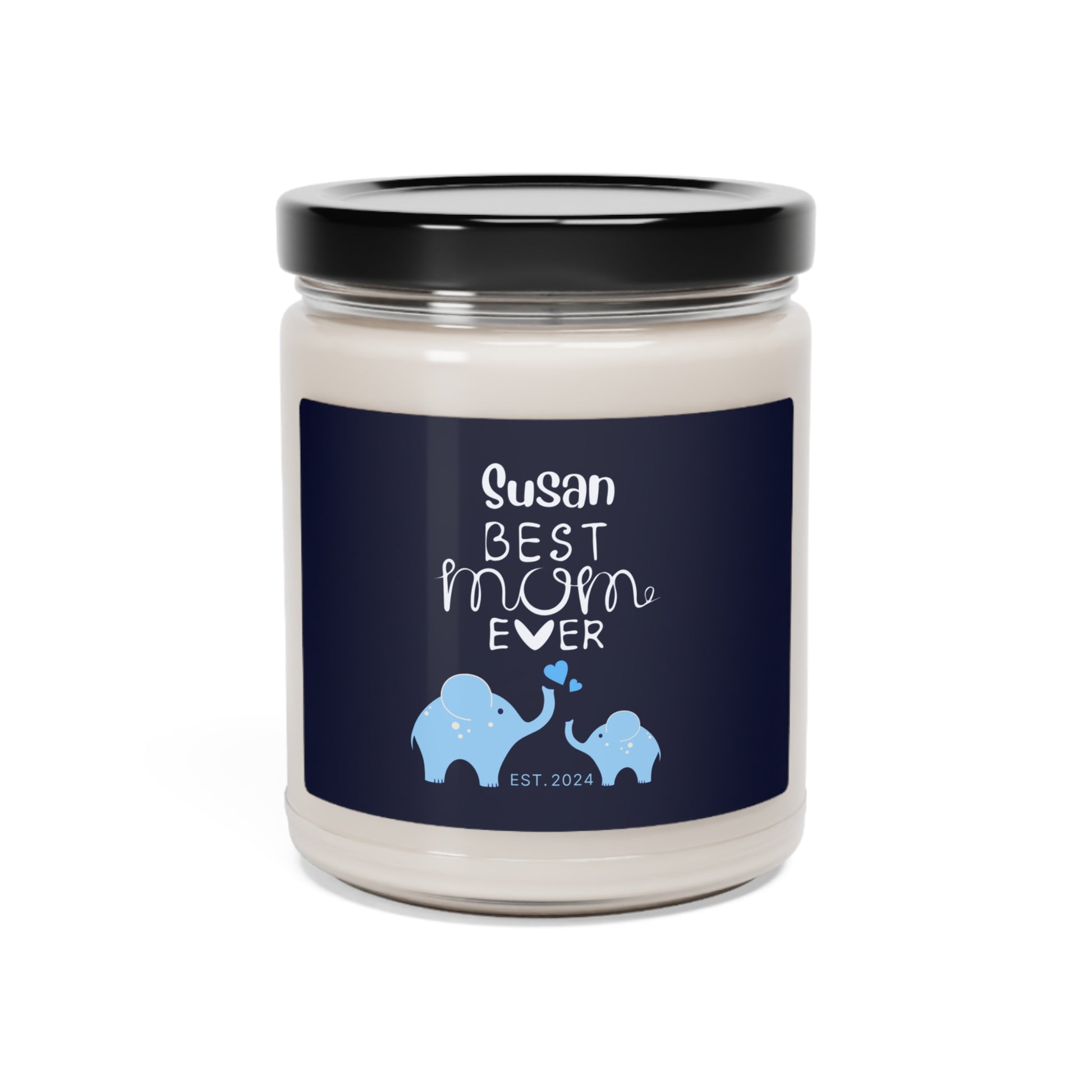 Best Mom Ever Candle, Custom Gift for Mother Mom & Baby Elephants Blue, 100% Vegan Soy Wax Scented Candle, Eco-Friendly Atlantis Whisper 9oz  - HolidayShoppingFinds