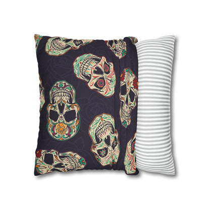 Sugar Skull Pillowcase, Day of the Dead Dia De Los Muertos Purple Pillow, Square 2-Sided Accent Pillow Cover    - HolidayShoppingFinds