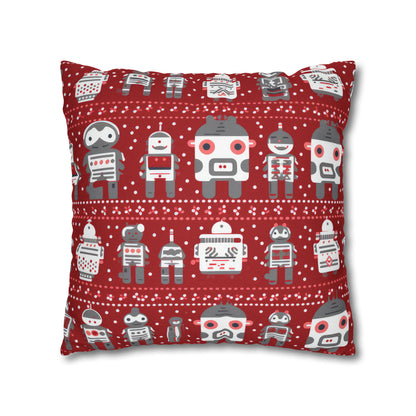 Holiday Robots Red Pillowcase, Gamers Pillow Case Cover, Tech Lovers Cushion Throw, Holiday Gift    - HolidayShoppingFinds