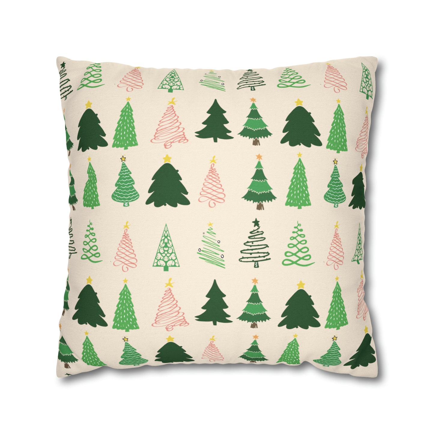 Christmas Trees Square Pillow Case, Creamy Ivory Winter Throw    - HolidayShoppingFinds