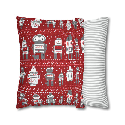 Holiday Robots Red Pillowcase, Gamers Pillow Case Cover, Tech Lovers Cushion Throw, Holiday Gift    - HolidayShoppingFinds