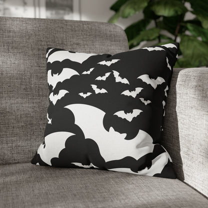 Spooky Bats Pillowcase, Halloween Black Pillow Cover, B&W Goth Pillow, Square 2-Sided Decorative Pillow 16" × 16"   - HolidayShoppingFinds