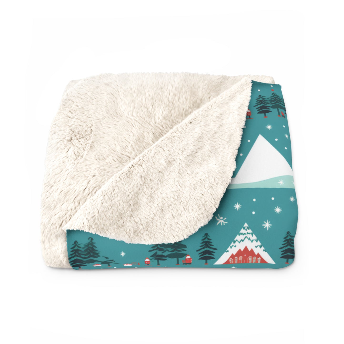 Winter Wonderland Sherpa Blanket, Holiday Mountain Cabin Blanket Teal, Cozy Throw Blanket, Holiday Gift    - HolidayShoppingFinds