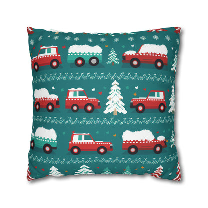 Winter Roadtrip Pillowcase, Snowy Car Teal Pillow Case Cover Vehicle-Themed Cushion Throw    - HolidayShoppingFinds