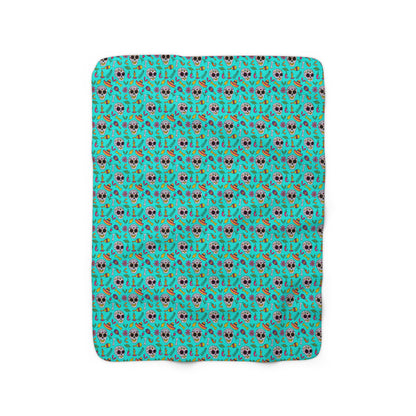 Sugar Skull Sherpa Blanket, Day of the Dead Turquoise Fleece Blanket    - HolidayShoppingFinds