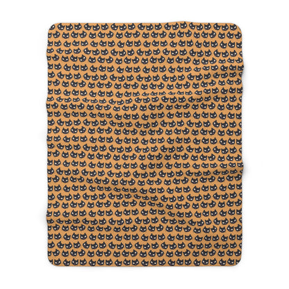 Black Cat Sherpa Blanket, Halloween Cat Lover Orange Throw Blanket, Cute Cats Sofa Blanket    - HolidayShoppingFinds