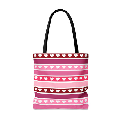 Cute Pink Hearts Valentine Tote Bag with Black Handle    - HolidayShoppingFinds