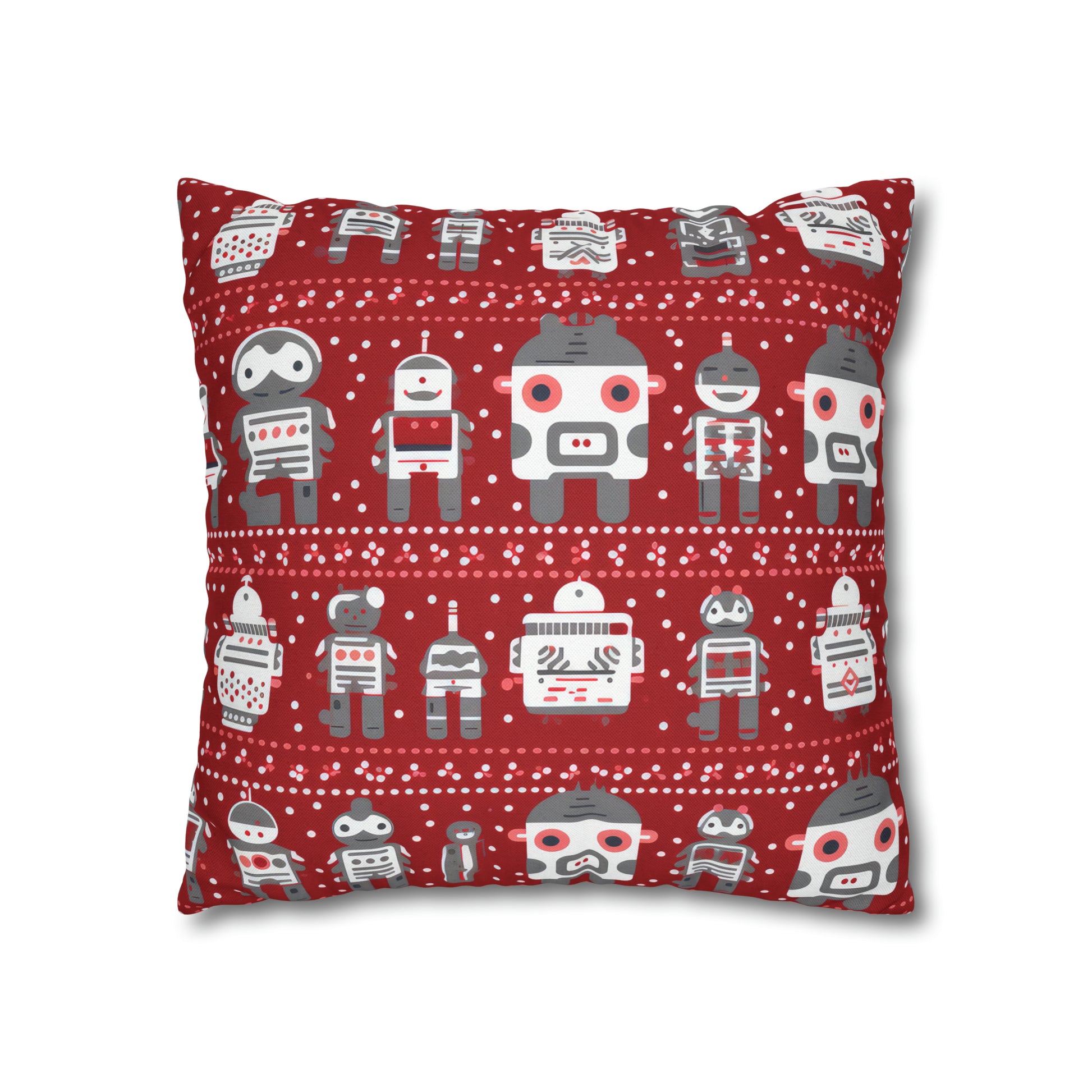 Holiday Robots Red Pillowcase, Gamers Pillow Case Cover, Tech Lovers Cushion Throw, Holiday Gift    - HolidayShoppingFinds