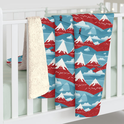 Mountain Snow Caps Sherpa Blanket, Winter Ski Blanket, Skier Blanket Throw    - HolidayShoppingFinds