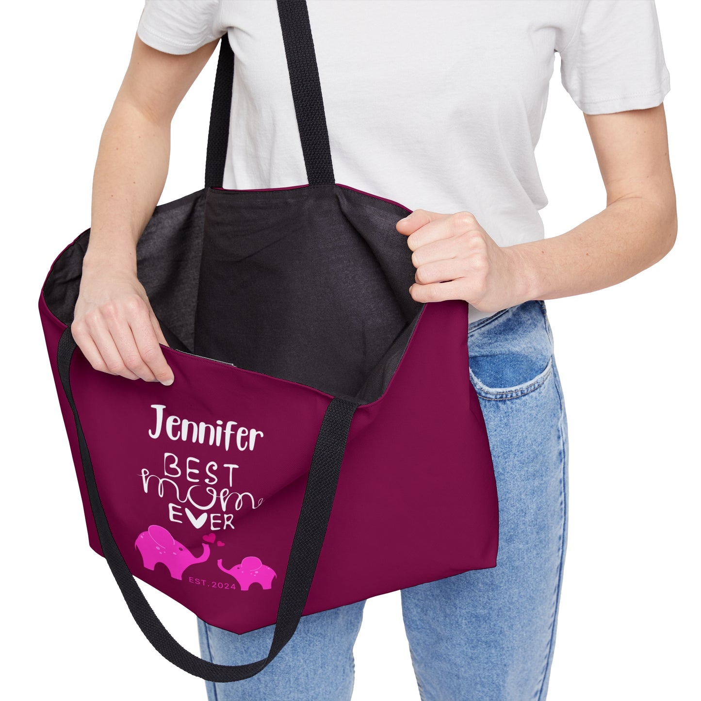 Personalized Best Mom Ever Weekender Bag for Mom, Pink Baby Elephants Tote Bag    - HolidayShoppingFinds