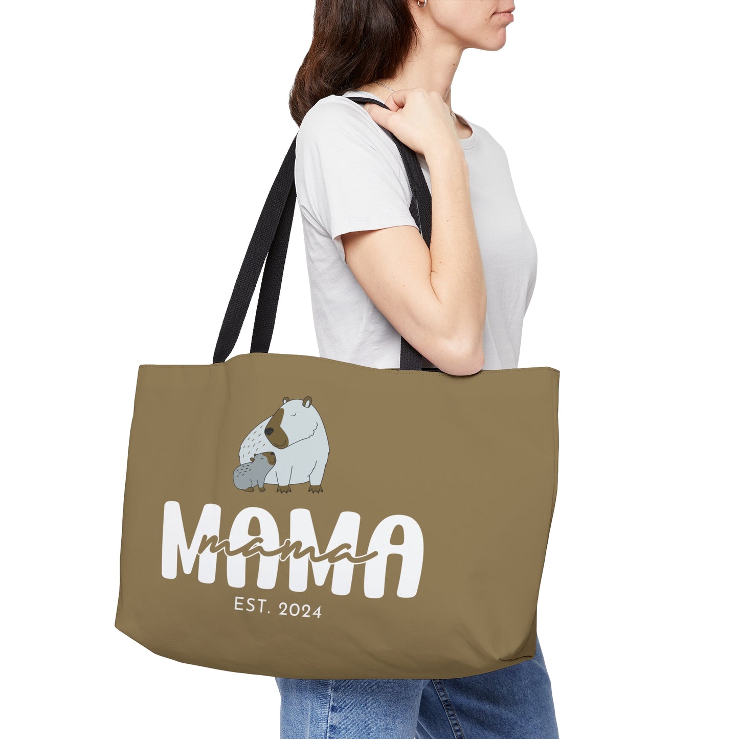 Personalized Mama Capybara Weekender Tote Khaki, Gift For Mom    - HolidayShoppingFinds