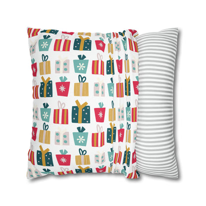 Gift Galore: Colorful Presents on White Square Pillow Case Throw    - HolidayShoppingFinds