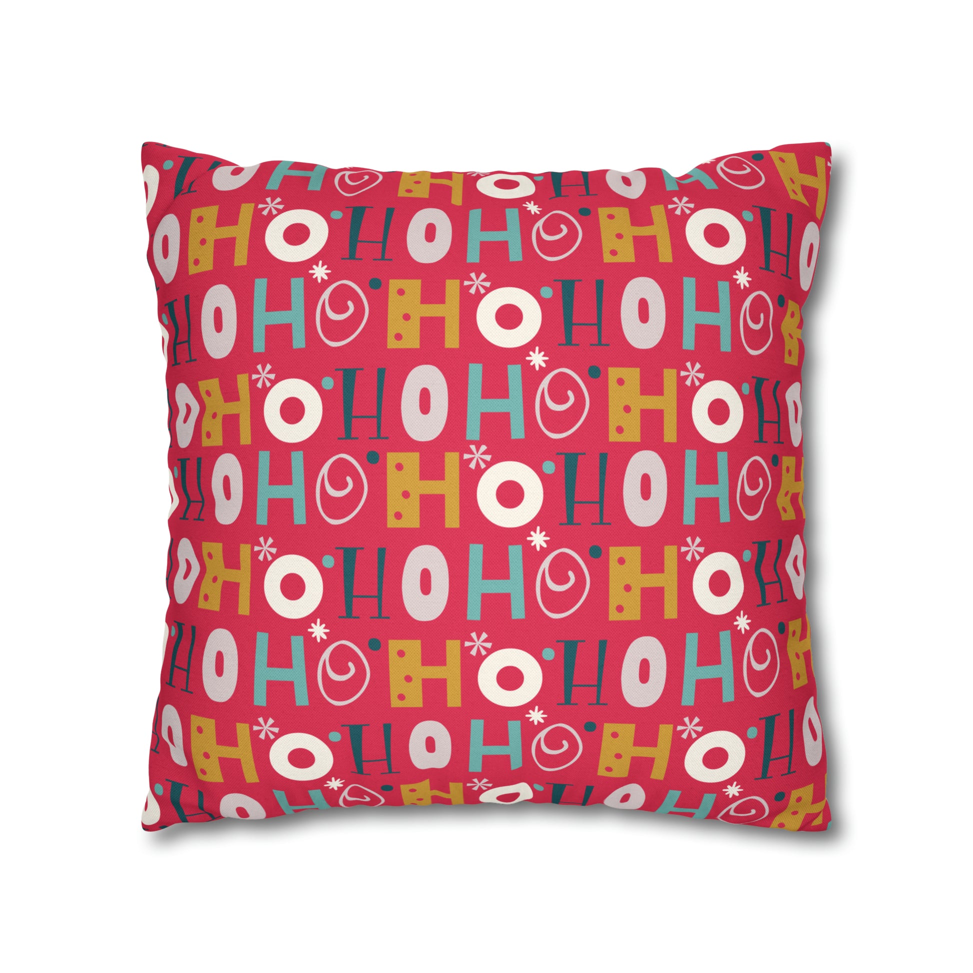 Ho Ho Holiday Patterned Red Square Pillow Case, Christmas Pillow Throw, Holiday Gift    - HolidayShoppingFinds