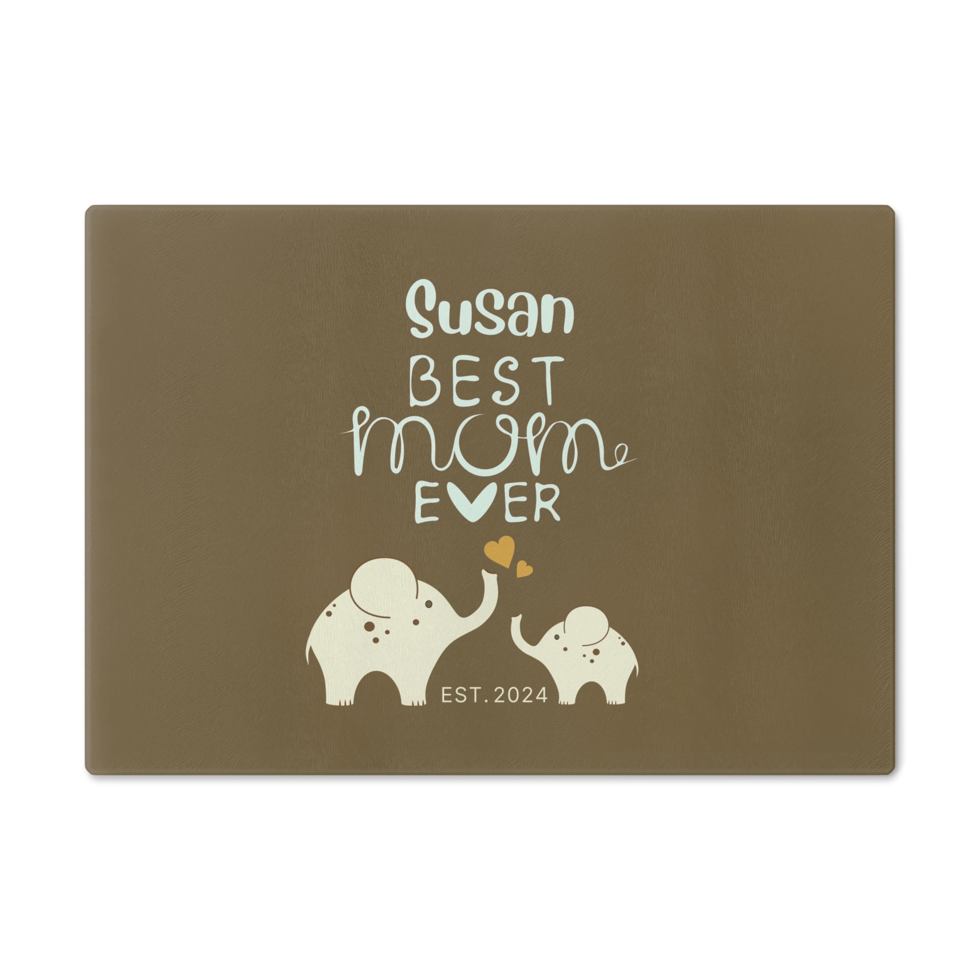 Personalized Best Mom Ever Glass Cutting Board, Gift for Mom, Elephants Cutting Board Khaki Small   - HolidayShoppingFinds