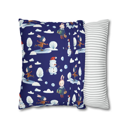 Snowman Pillowcase, Holiday Decor Pillow Cozy Winter Blue Throw Pillow, Holiday Gift    - HolidayShoppingFinds