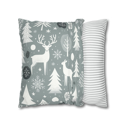 Reindeer Winter Wonderland Pillowcase Gray Holiday Pillow Christmas Gift, Holiday Gift (B)    - HolidayShoppingFinds