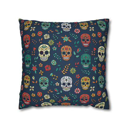 Sugar Skulls Pillowcase, Day of the Dead Pillow, Halloween Accent Blue Pillow Cover, Square Accent Pillow    - HolidayShoppingFinds