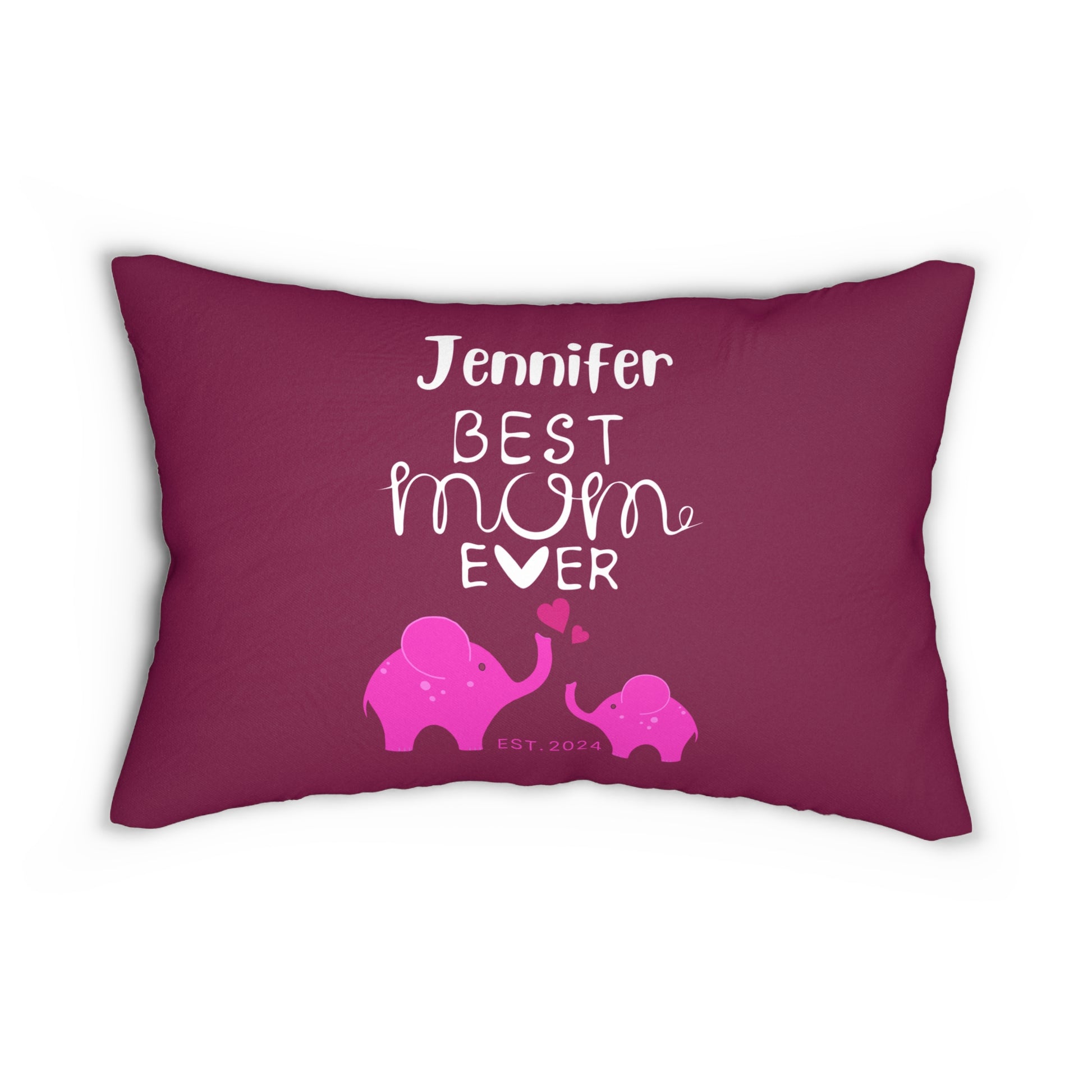 Personalized Best Mom Ever Lumbar Pillow Pink, Gift for Mom, Mom Baby Elephants    - HolidayShoppingFinds