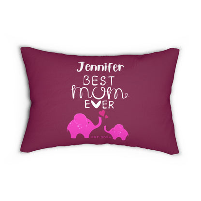 Personalized Best Mom Ever Lumbar Pillow Pink, Gift for Mom, Mom Baby Elephants    - HolidayShoppingFinds