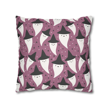 Whimsical Pillowcase, Spooky Ghosts Halloween Purple Pillow Cover, Square Accent Pillow Case    - HolidayShoppingFinds