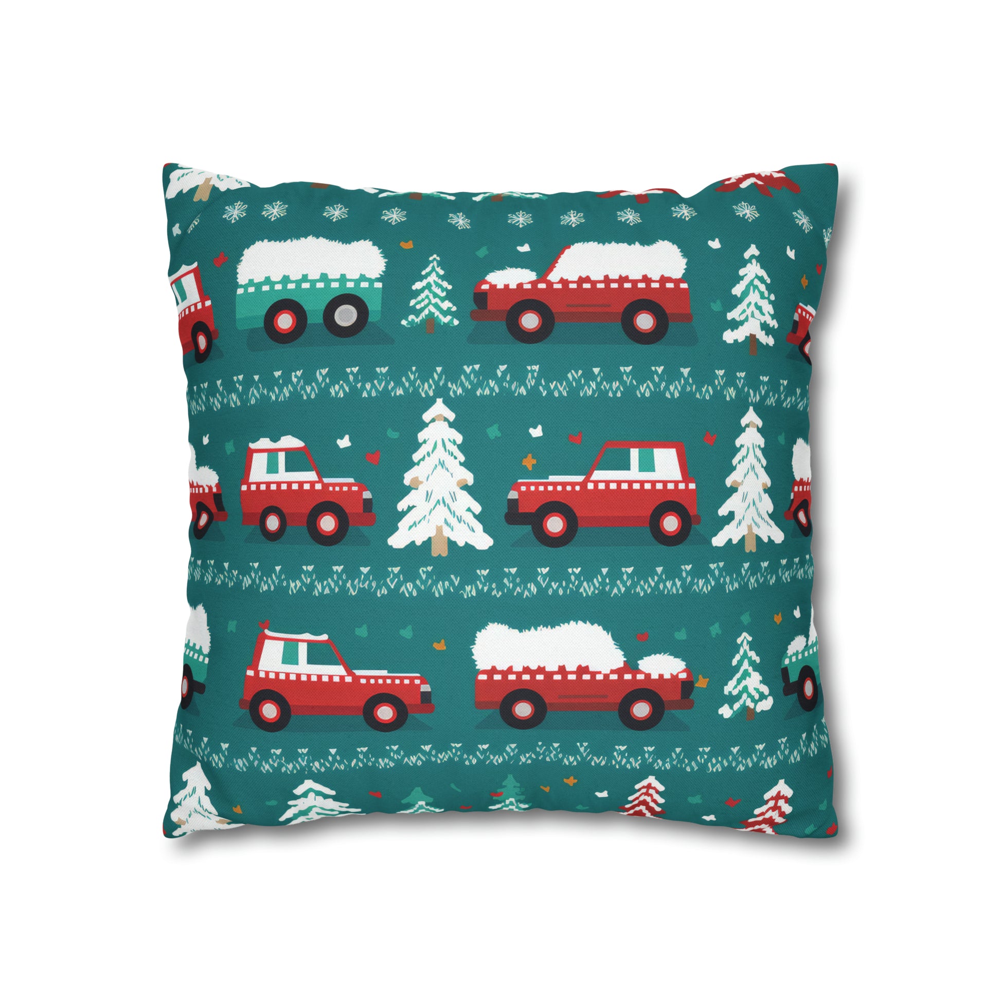 Winter Roadtrip Pillowcase, Snowy Car Teal Pillow Case Cover Vehicle-Themed Cushion Throw    - HolidayShoppingFinds