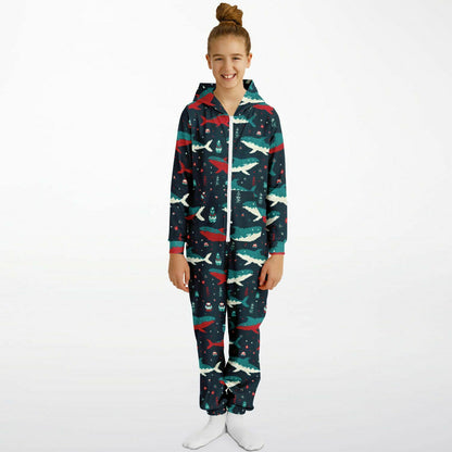 Shark Adventure Teens Onesie: Boys & Girls Union Suit Athletic Blue Ocean Jumpsuit    - HolidayShoppingFinds