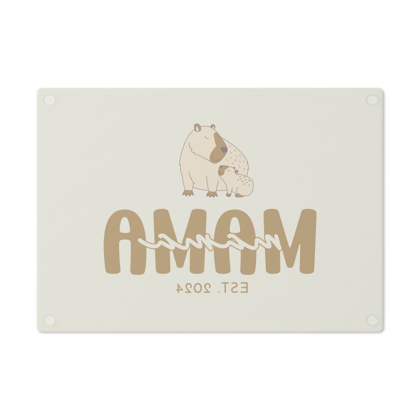 Personalized Mama Capybara Glass Cutting Board Beige, Gift For Moms    - HolidayShoppingFinds