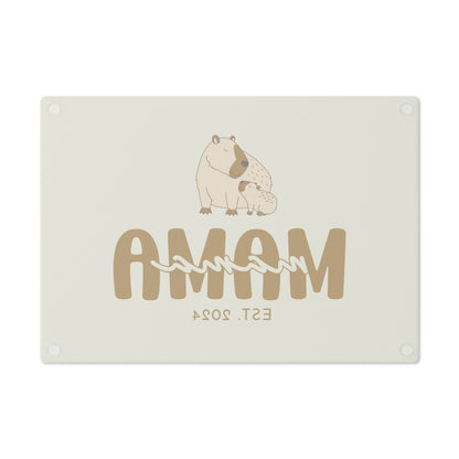 Personalized Mama Capybara Glass Cutting Board Beige, Gift For Moms    - HolidayShoppingFinds