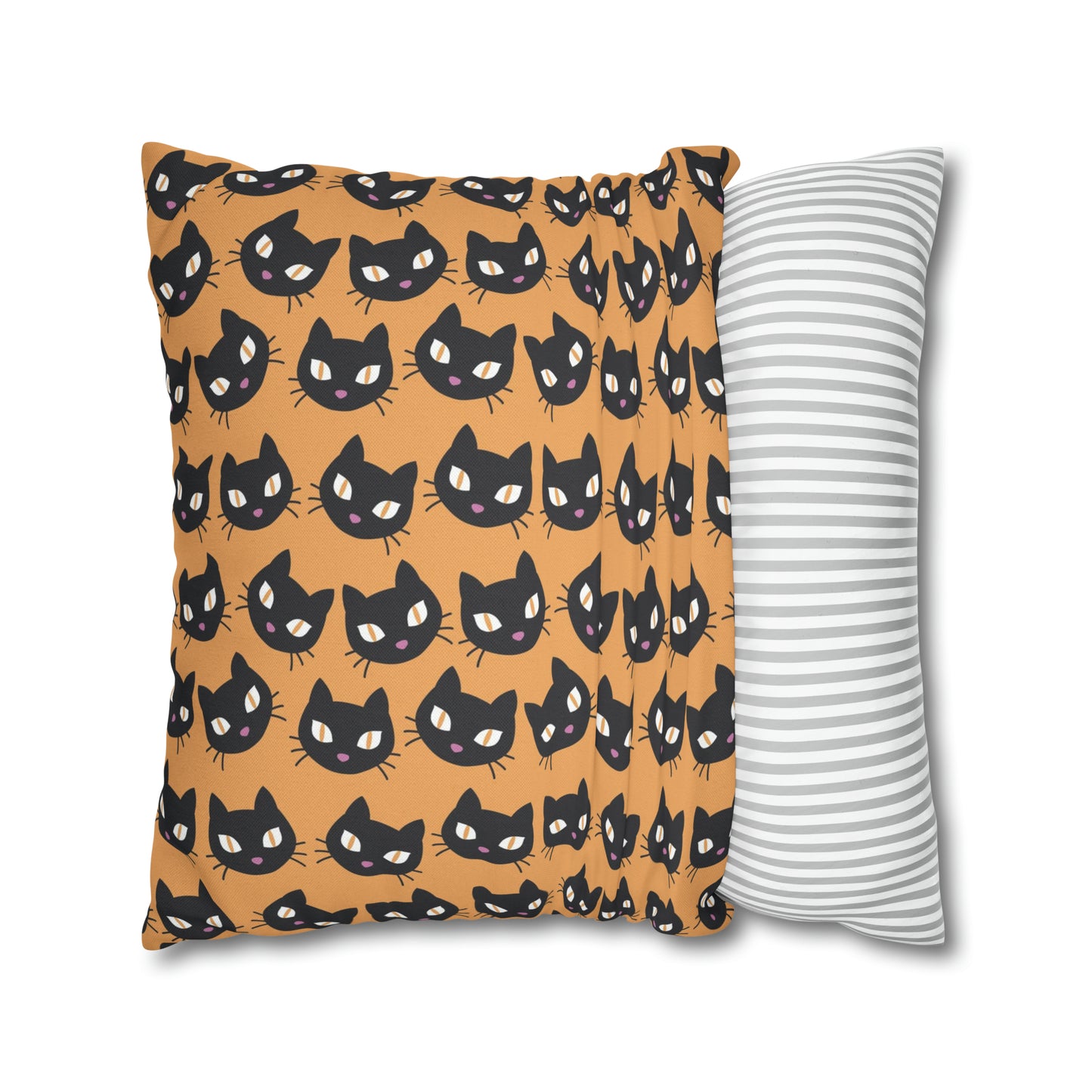 Cute Black Cats Halloween Pillowcase, Halloween Orange Throw Pillow Cover, Spooky Pillow, Square 2-Sided Pillow Case    - HolidayShoppingFinds