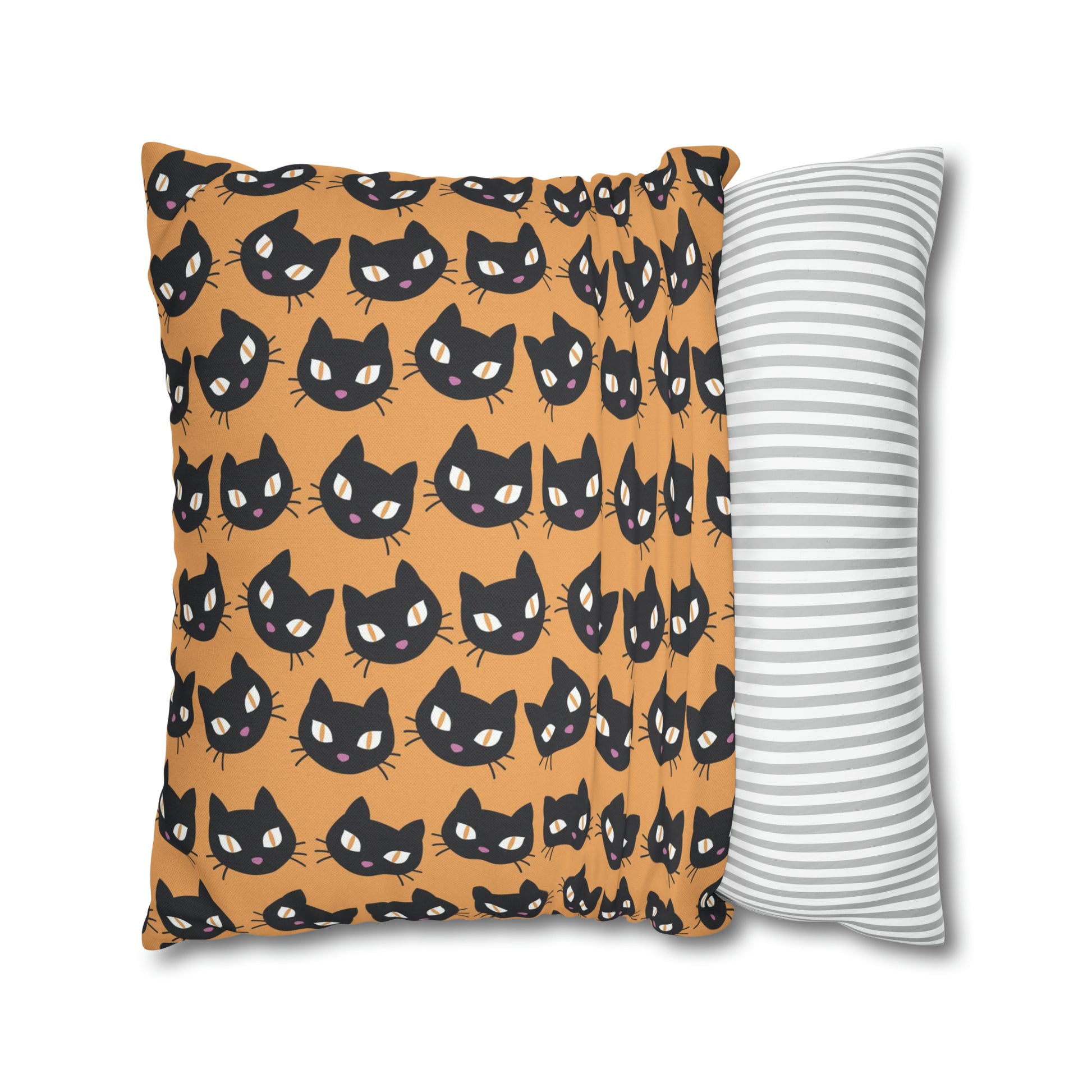 Cute Black Cats Halloween Pillowcase, Halloween Orange Throw Pillow Cover, Spooky Pillow, Square 2-Sided Pillow Case    - HolidayShoppingFinds