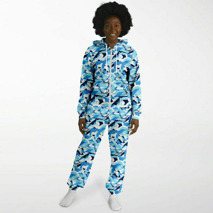 Winter Wildlife Blue Jumpsuit Adult Onesie Unisex Athletic One-Piece PJs    - HolidayShoppingFinds