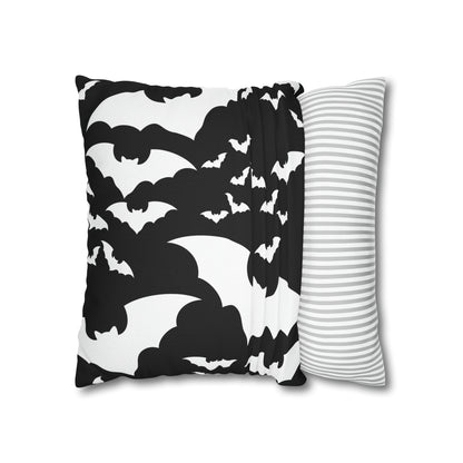 Spooky Bats Pillowcase, Halloween Black Pillow Cover, B&W Goth Pillow, Square 2-Sided Decorative Pillow    - HolidayShoppingFinds