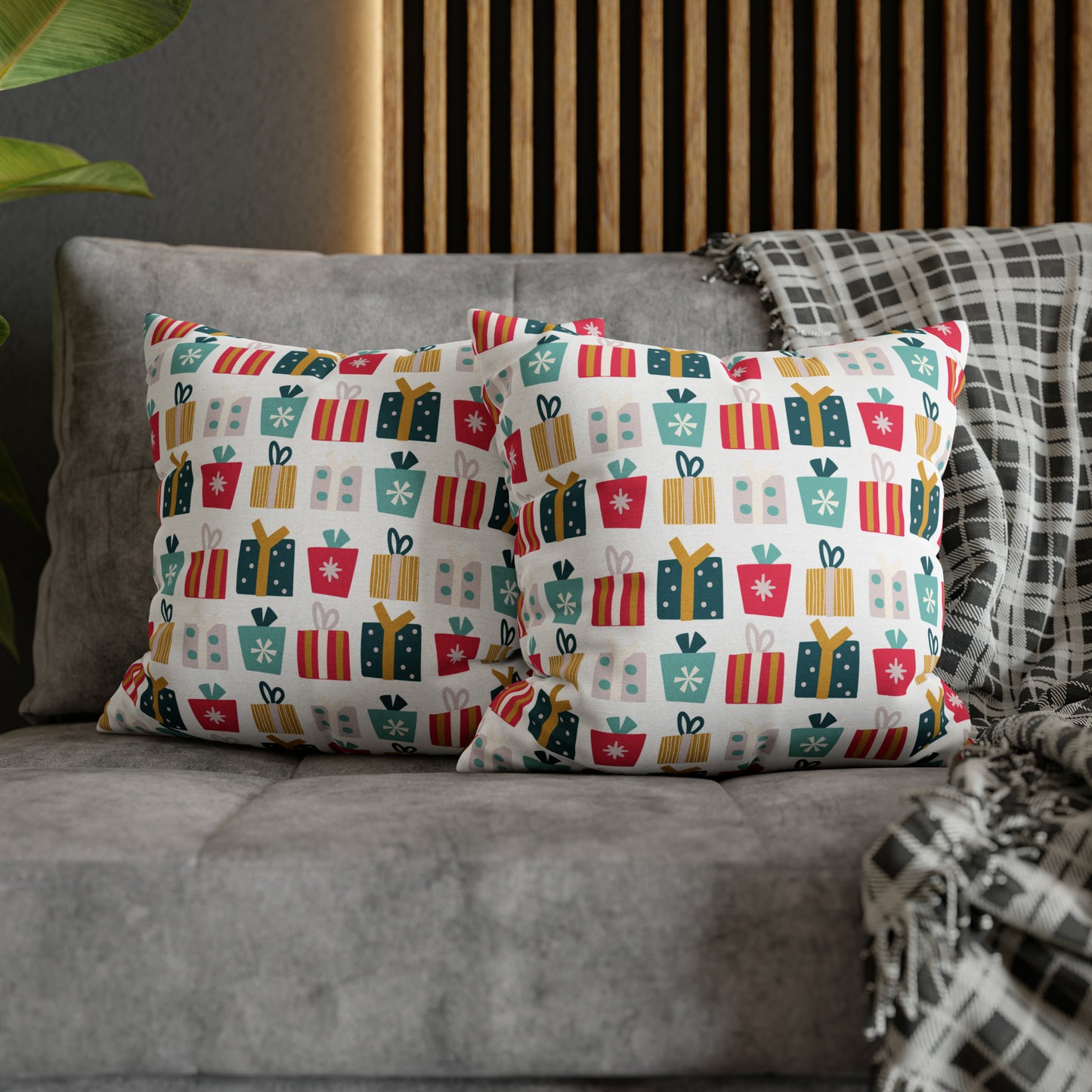 Gift Galore: Colorful Presents on White Square Pillow Case Throw    - HolidayShoppingFinds