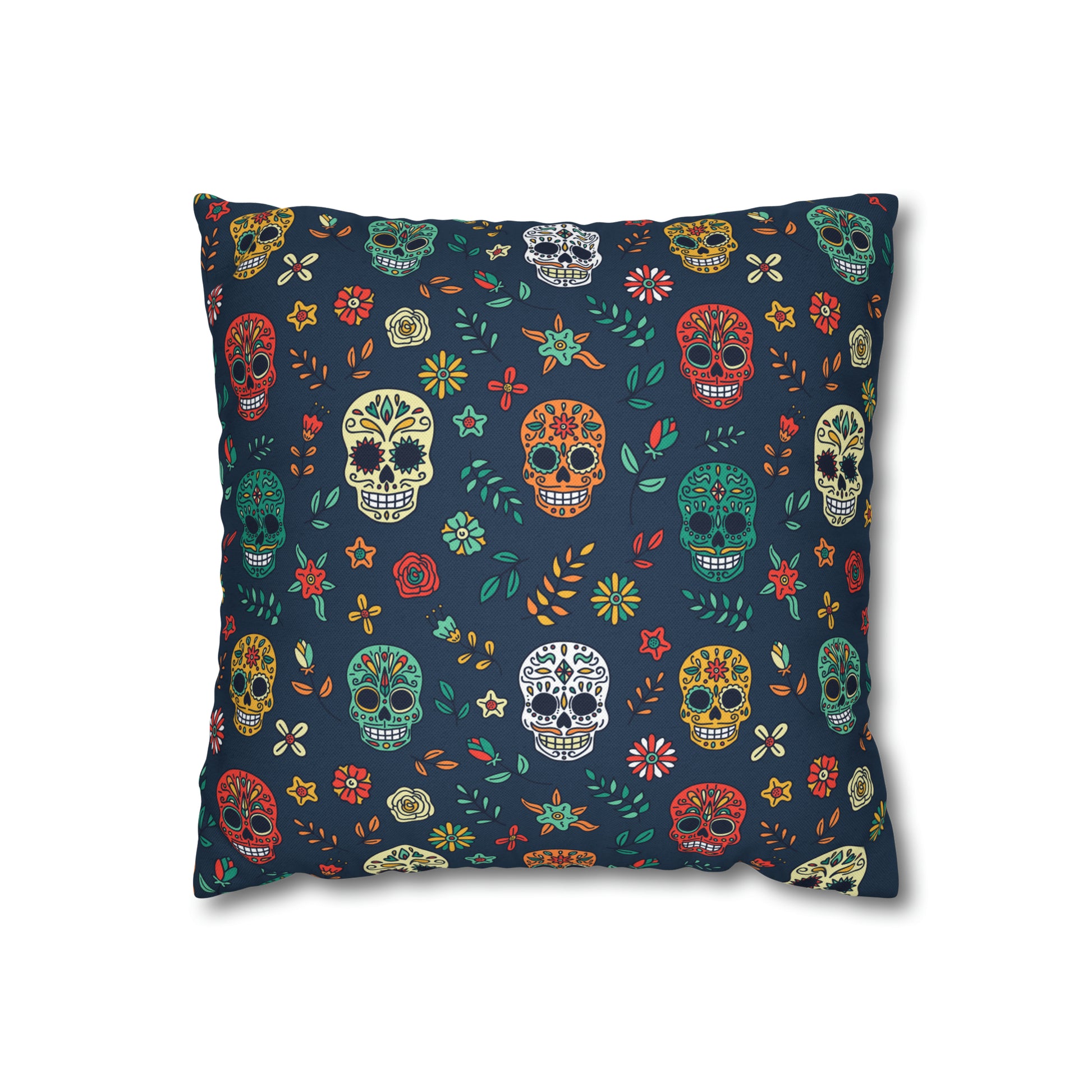 Sugar Skulls Pillowcase, Day of the Dead Pillow, Halloween Accent Blue Pillow Cover, Square Accent Pillow    - HolidayShoppingFinds