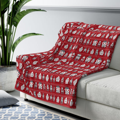 Robots Sherpa Blanket, Gamers Red Throw Blanket, Kids Teens Blanket 50" × 60"   - HolidayShoppingFinds