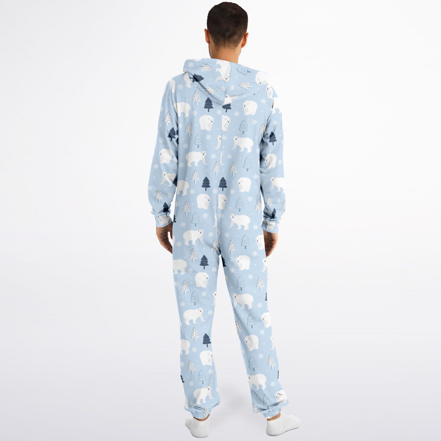 Polar Bears Winter Wonderland Blue Jumpsuit Adult Onesie Gender-Neutral Athletic PJs    - HolidayShoppingFinds